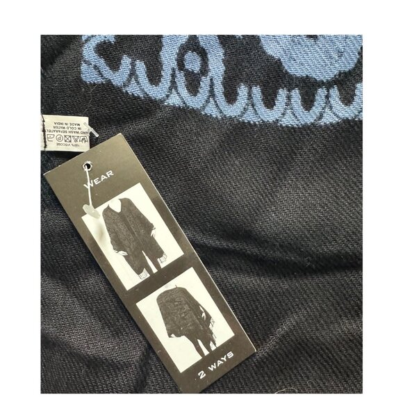 Bijoux Terner Pullover Kimono Scarf Wrap Blue Black Paisley Jacquard Print NEW - Picture 5 of 10